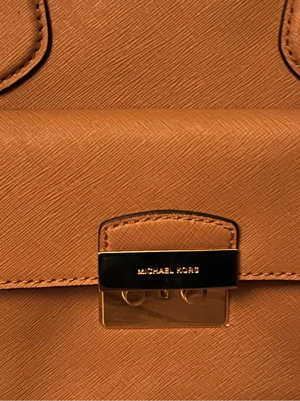 Michael Kors Cognac Leather Top-Handle Satchel with Front Lock - Picture 10 of 11